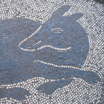 Mosaic of dog representing Cerberus