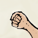 A raised clenched fist signifying a fight