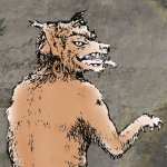Line drawing of a werewolf baring its teeth