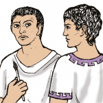 Line drawing of Sulla the signwriter and Quintus.