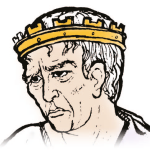 Head of King Togidubnus with goldon coronet. He looks to the left, his face pensive and worn.