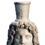 A marble statue of the god serapis with a corn measure on top of his head.