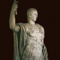 A marble statue of a man, Marcus Holconius Rufus, in military dress